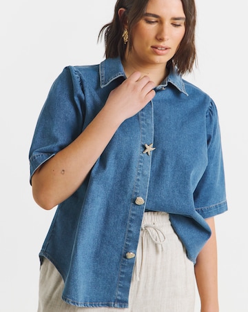 Simply Be Mid Wash Statement Button Denim Blouse