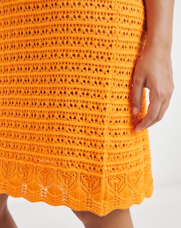 Orange Tie Shoulder Crochet Look Mini Dress
