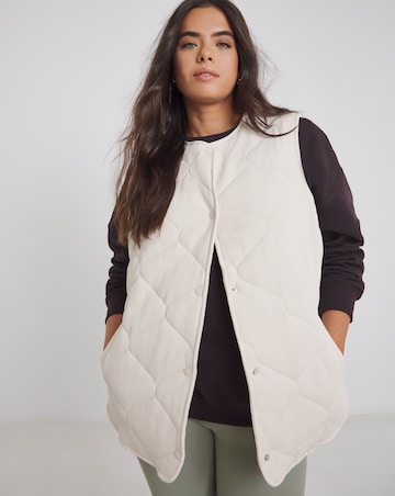 Simply Be Stone Textured Quilted Round Collar Gilet