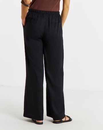 Black Tie Waist Linen Mix Wide Leg Trousers