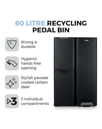 Tower 60L Recycling Bin with 3 Individual Compartments