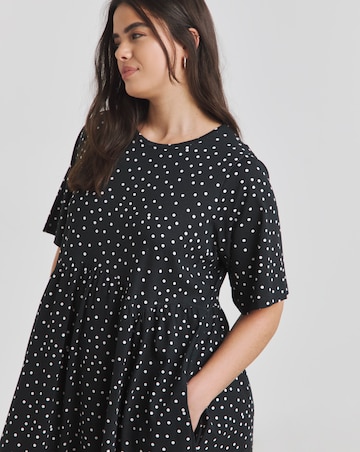 Mono Spot Jersey Smock Dress With Pockets