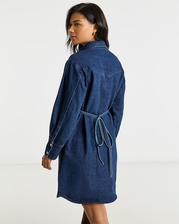 Dark Wash Belted Oversized Shirt Dress