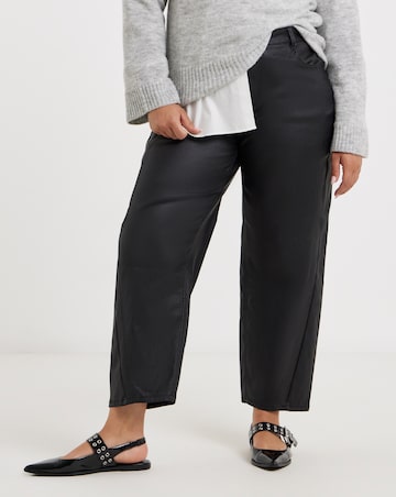 Black Coated Barrel Leg Jeans