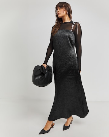 Black Liquid Satin Slip Midaxi Dress