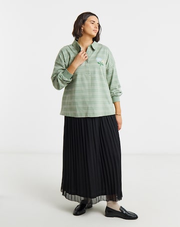 Simply Be Green Stripe Long Sleeve Polo Top