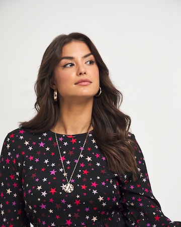 Emma Mattinson Star Print Long Sleeve Tiered Waffle Midi Dress