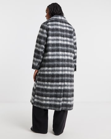 Black Check Maxi Faux Wool Coat