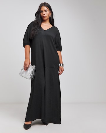 Black Textured Jersey Asymmetric Seam Maxi Dress