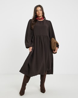 Simply Be Chocolate Textured Pocket Midi Dress