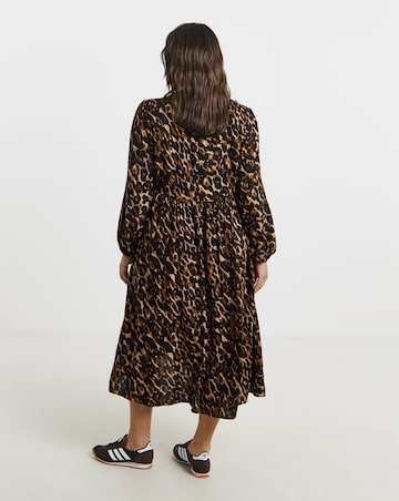 Simply Be Leopard Print Spun Viscose Midi Dress With Pockets