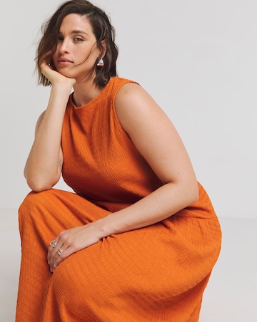 Simply Be Burnt Orange Textured Jersey Asymmetric Maxi Dress With Tie Back