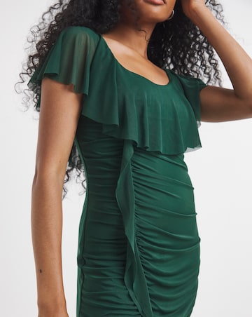 Flounce London Green Ruched Mesh Maxi Dress