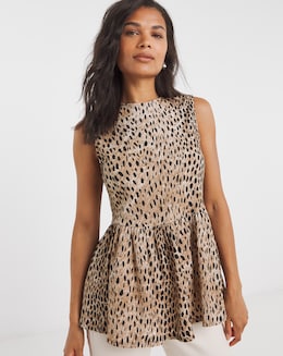 Animal Print Waffle Peplum Top