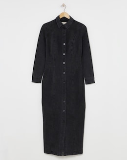 Black Denim Button Through Maxi Dress