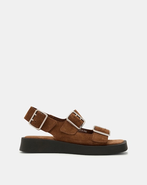 Nobodys Child Brown Leather Double Strap Platform Sandals - Standard Fit (D)