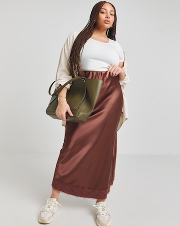 Chocolate Lace Trim Satin Maxi Skirt
