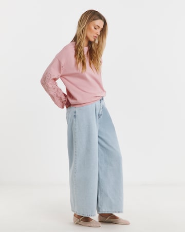 Pink Cut Work Sleeve Sweatshirt