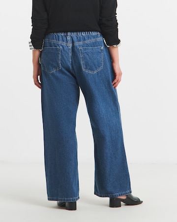 Simply Be Mid Blue Pleat Detail Wide Leg Jeans