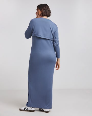 Blue Supersoft Ribbed Maxi Dress and Shrug