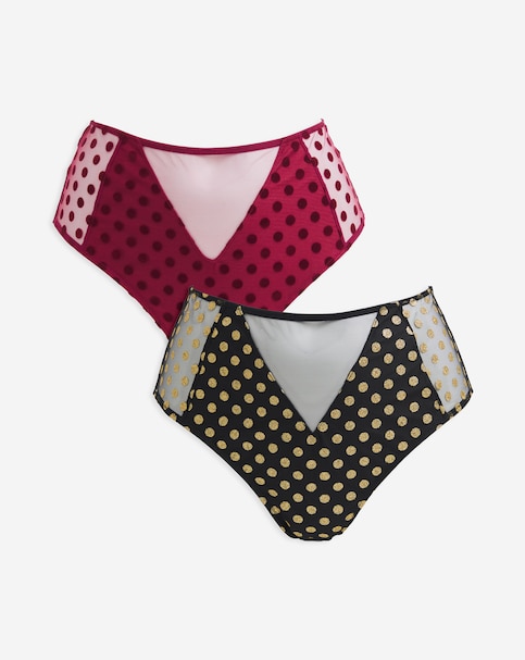 Pretty Secrets (2 Pack) Hannah Spot Mesh Brief Knickers Black/Wine