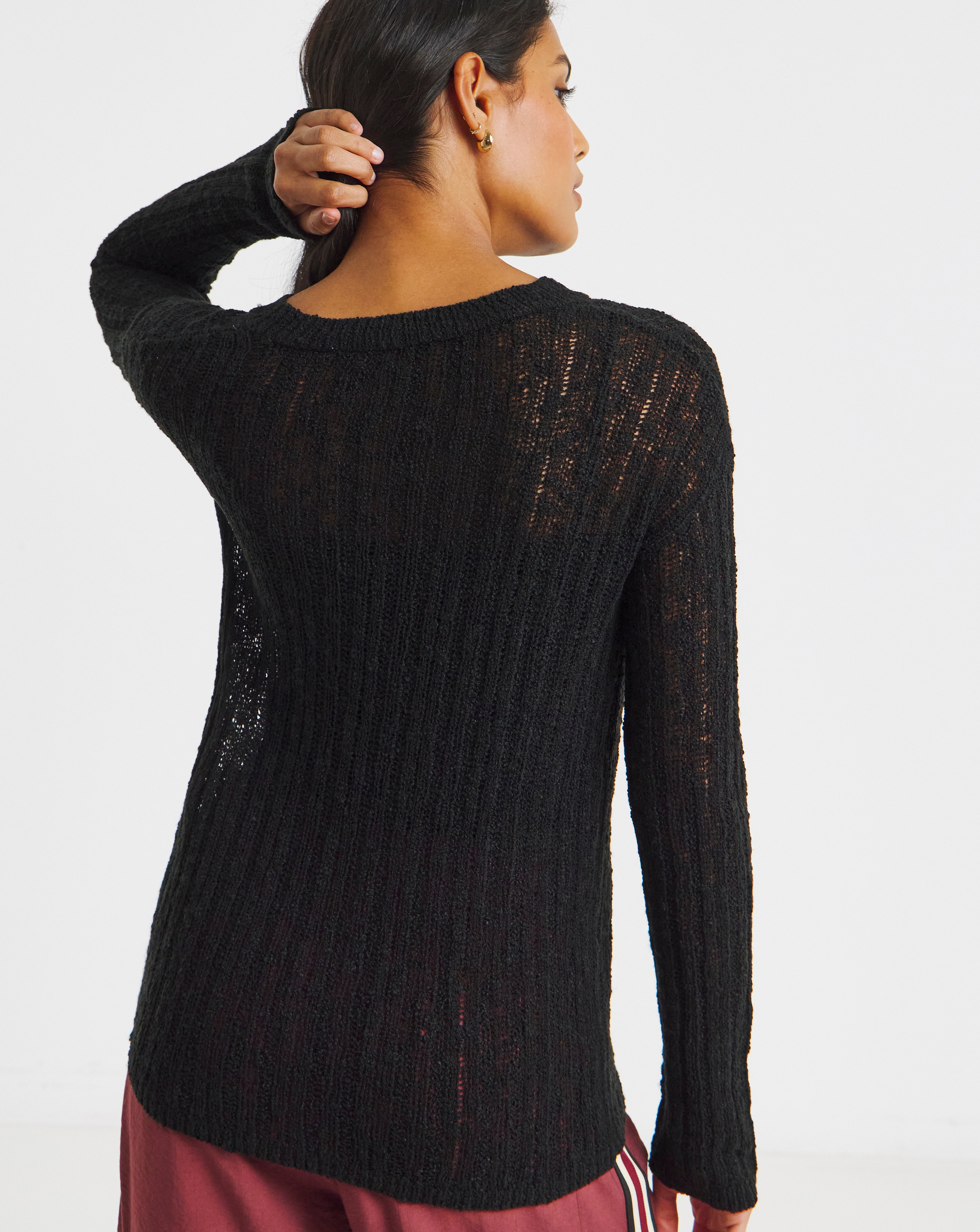 Simply Be Black Hole Knit Crew Neck Jumper | Simply Be