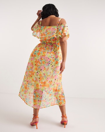 Floral Print Bardot Wrap Midi Dress