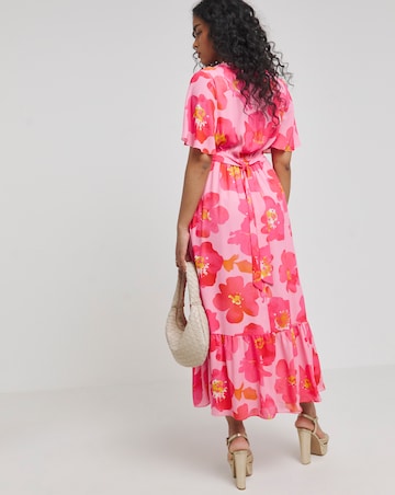Twisted Wunder Pink Flower Chiffon Frill Hem Maxi Dress