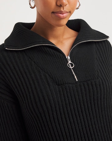 Black Zip Neck Knitted Dress