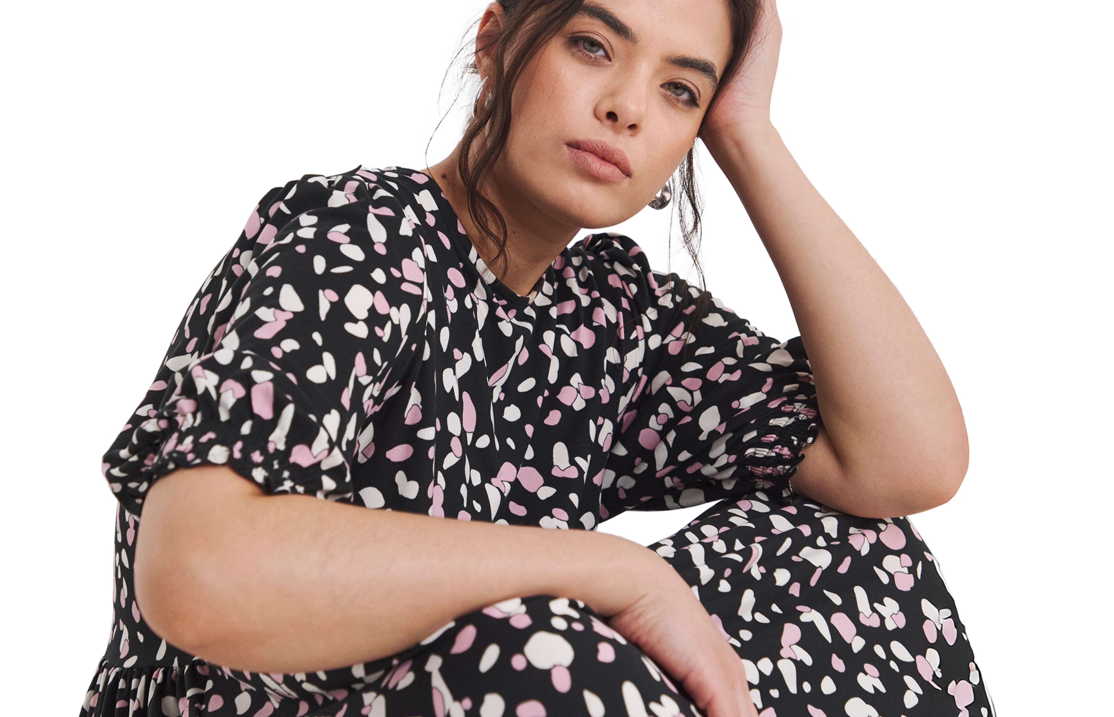 Black, white and pink print dress
