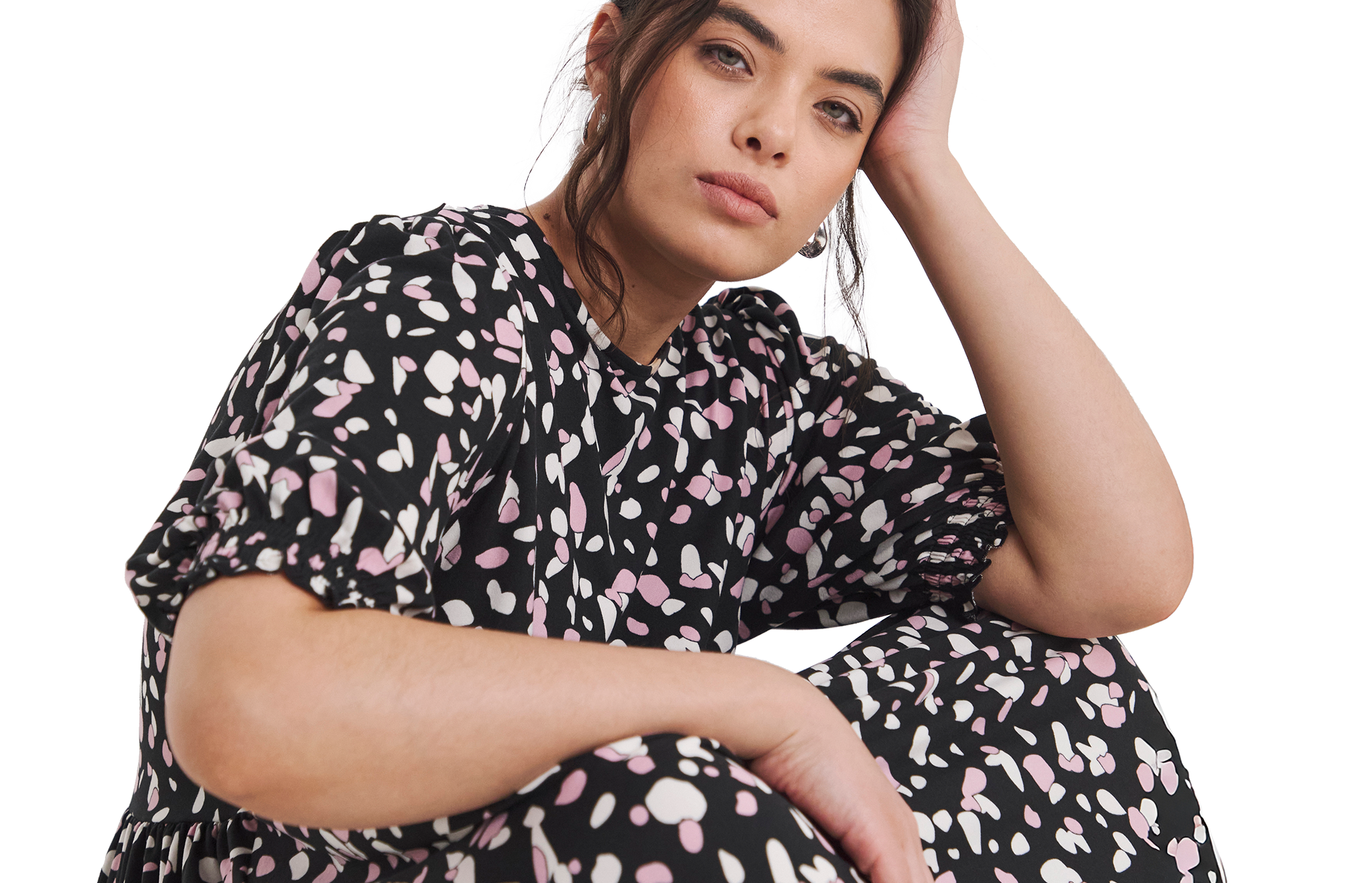 Black, white and pink print dress