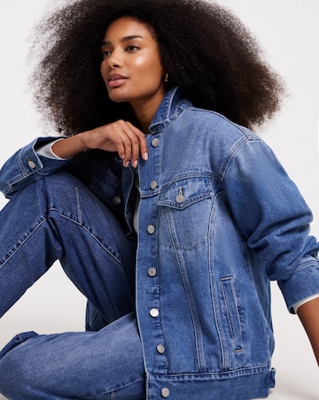 Mid Blue Curved Seam Boyfriend Jacket