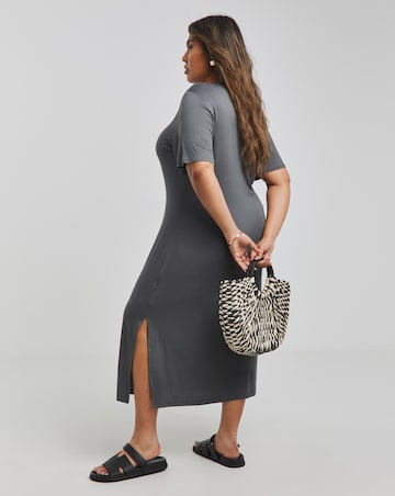 Simply Be Grey Viscose Elastane T-Shirt Midi Dress