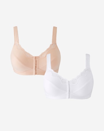 Pretty Secrets (2 Pack) Front Fastening Back Support Bras (B-DD) Blush/White