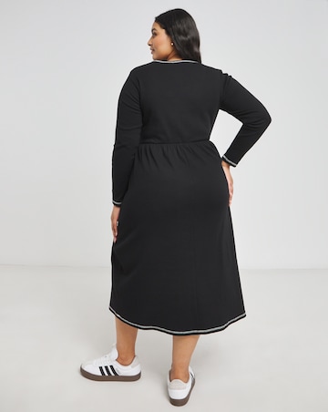 Black Ribbed Contrast Seam Midi Dress With Pockets