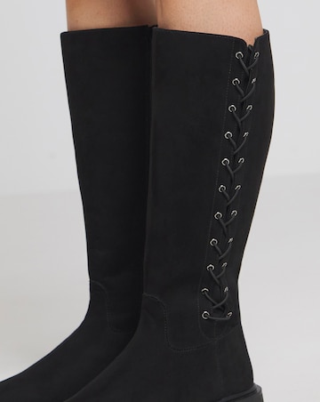 Farley Side Lace Up Flat Knee High Boots Extra Wide EEE Fit Super Curvy Calf