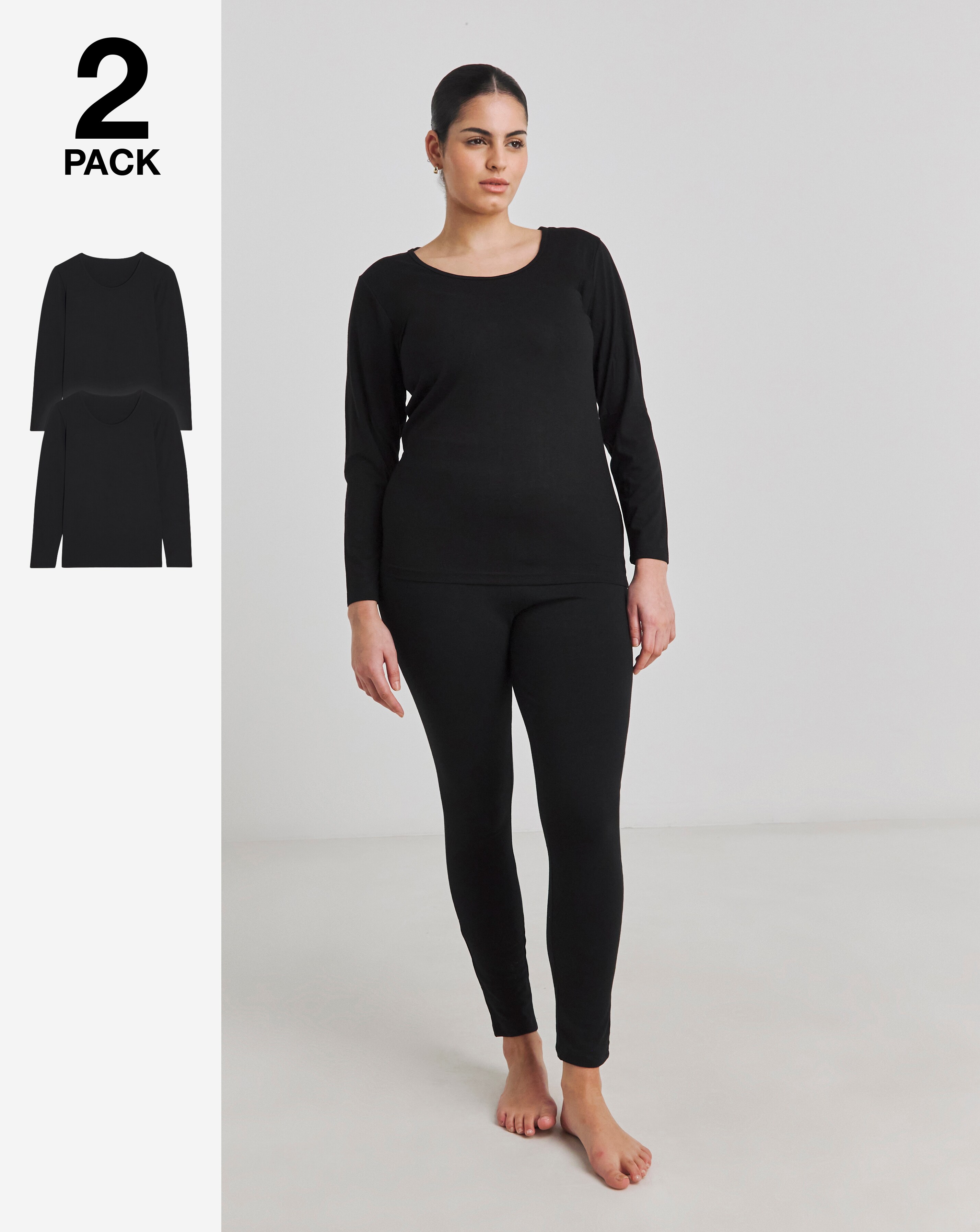 Pretty Secrets (2 Pack) Thermal Long Sleeve Tops Black