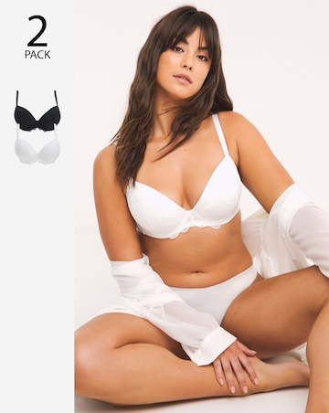 Pretty Secrets (2 Pack) Moulded Boosting Plunge Bras (B-F) Black/White