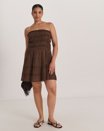 Cotton Bandeau Mini Beach Dress Chocolate