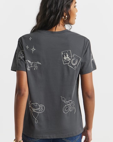 Slate Grey Western Embroidered T-Shirt
