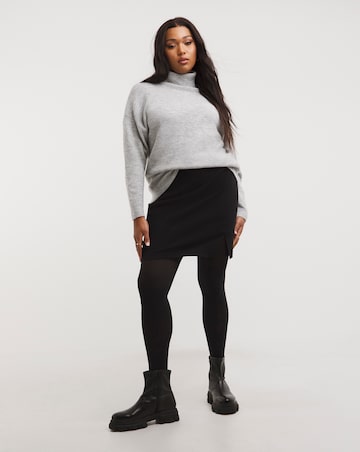 Black Super Stretch Bengaline Split Mini Skirt