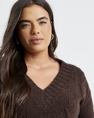 Chocolate V-Neck Cable Boucle Tunic