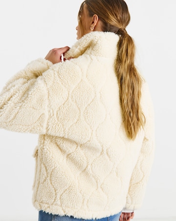 Cream Teddy Quilted Zip Through Jacket