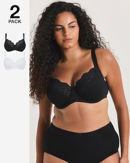Pretty Secrets (2 Pack) New Jane Full Cup Wired Bras (D-K) Black/White