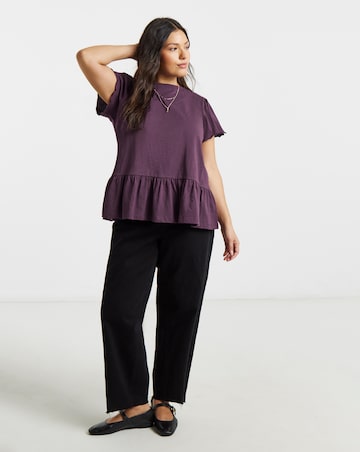 Blackcurrant Ruffle Sleeve Peplum Tee