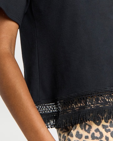 Simply Be Black Fringe Hem T-Shirt