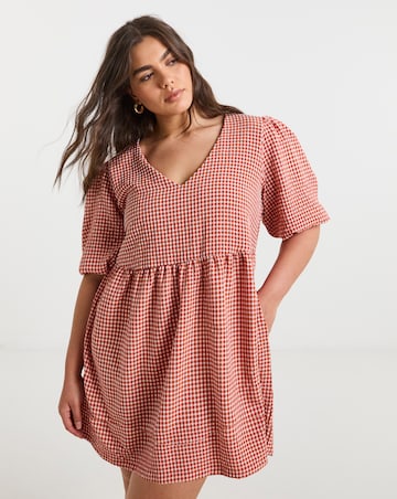 Simply Be Rust Gingham Smock Dress With Pockets