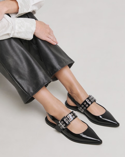 Naples Pointed Toe Hardware Mary Jane Flat Slingback Shoes Extra Wide Fit (EEE)