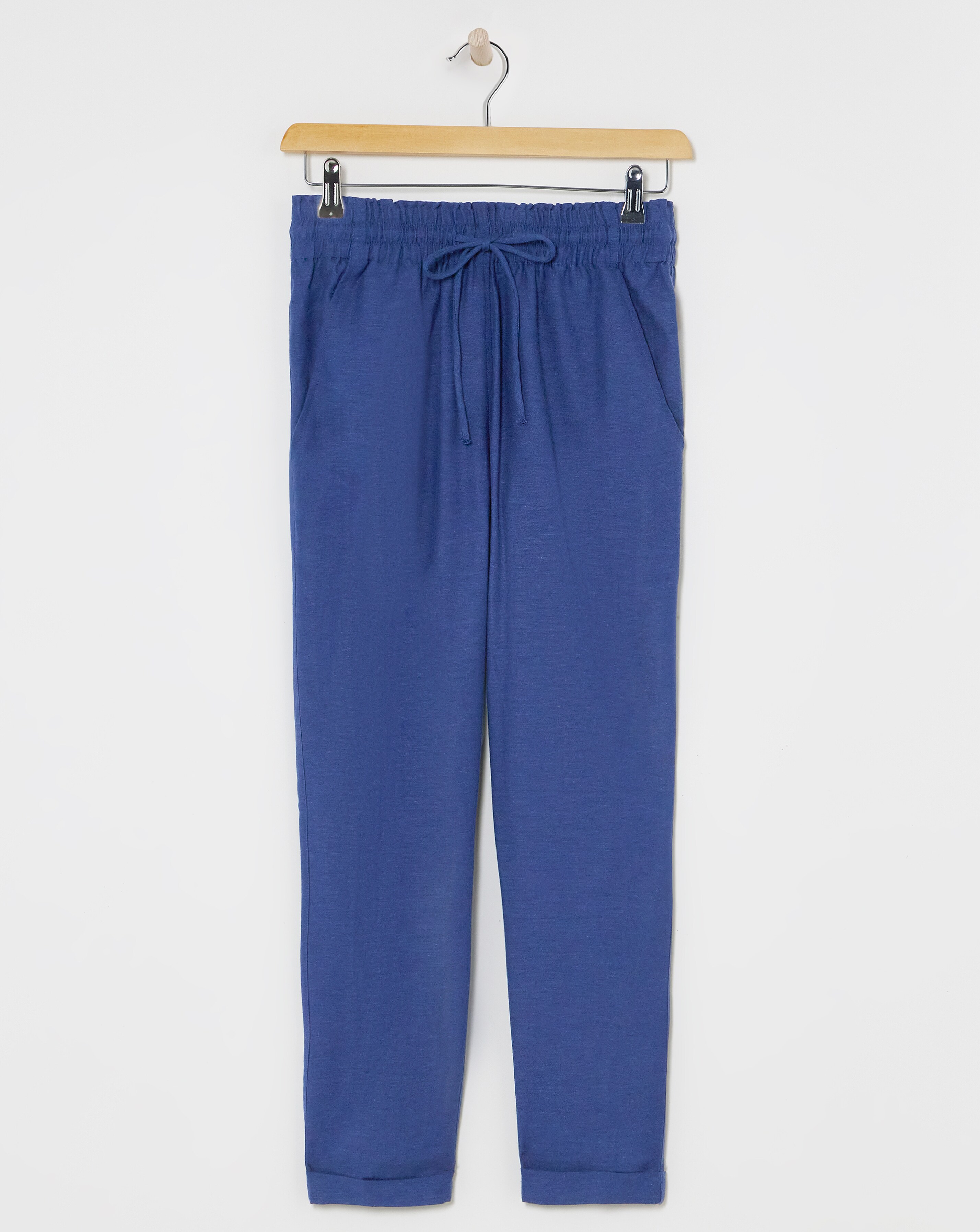 Navy Easy Care Linen Mix Tapered Trouser