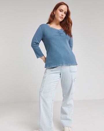 Simply Be Blue Acid Wash V Neck Top